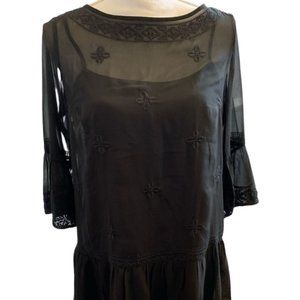 Size 2 Loft Embroidered Black Dress
